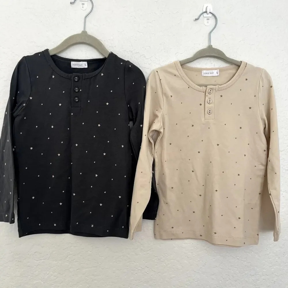 Jamie Kay 4Y Star Print Henley Long Sleeve Shirts Bundle Set of 2